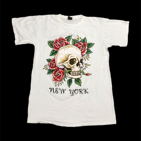Y2K Ed Hardy Style New York Skull Tee - Picture 1 of 7